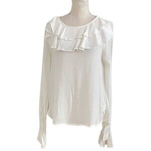 NWOT FOR LOVE & LEMONS WHITE RUFFLE NECK BELL SLEEVES BLOUSE